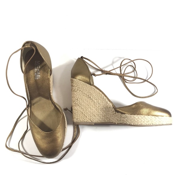 MICHAEL Michael Kors Shoes - Michael Kora Gold Espadrille Lace Wedge cap toe